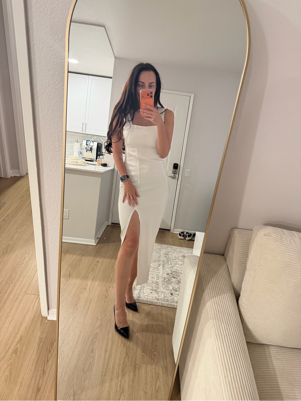 ASOS White Square-Neck Midi Dress with Thigh Slit